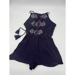 Lily Rose Romper, Women’s Size M, Dark Blue With Embroidered Pattern